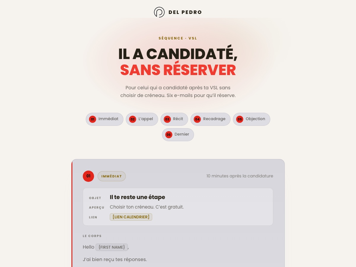 Aperçu de la séquence candidature sans créneau