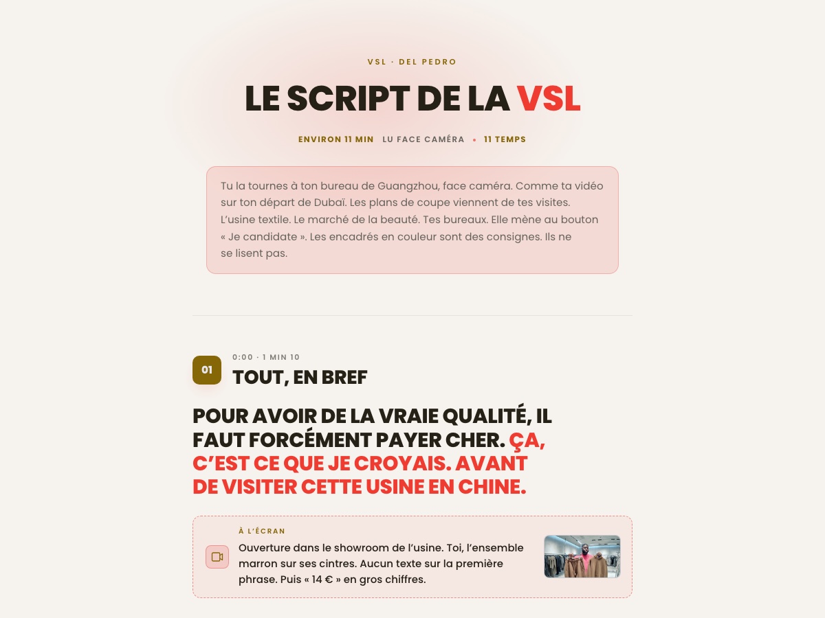 Aperçu du script de la VSL
